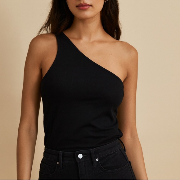 a new day Tops - A New Day Black Ribbed One Shoulder Top Size Small